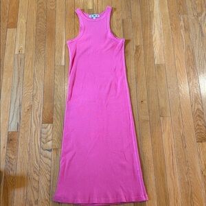 AMO Ribbed Midi Tank Sleeveless Dress Pink 100% Cotton Size Small